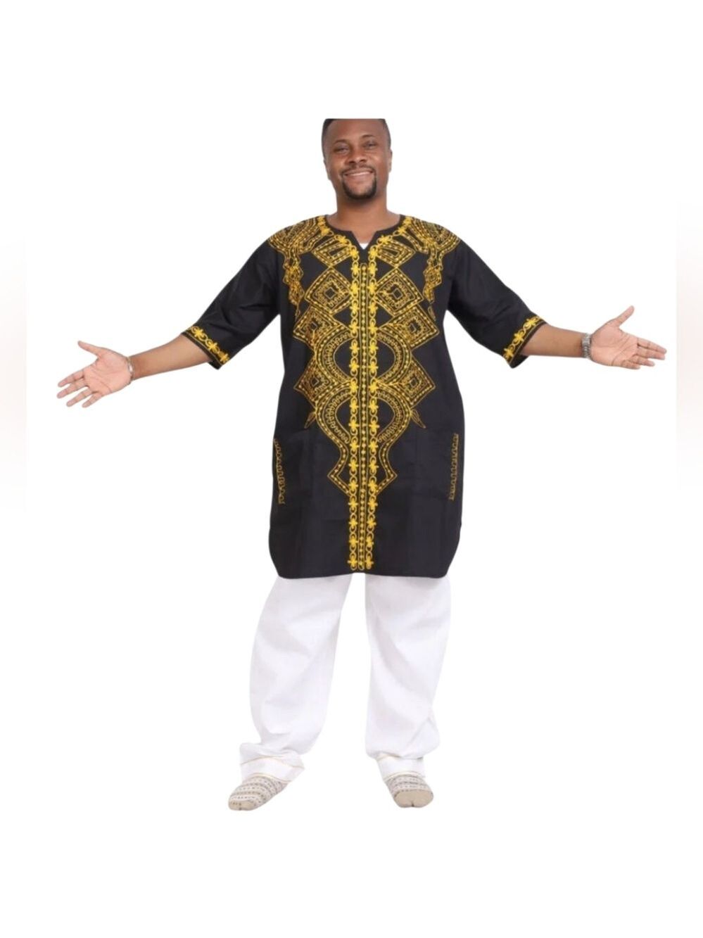 Kente Dashiki Men’s Top | Black & Gold | Size M/L